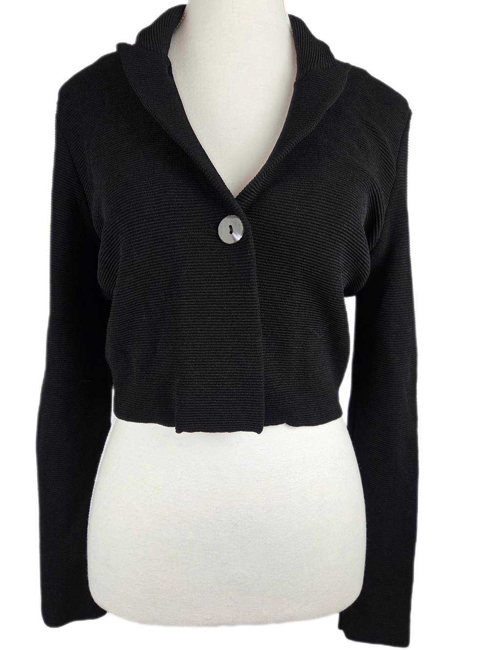 Anne Claire Milano Made In Italy Black Ribbed Knit Cropped Shrug Cardigan